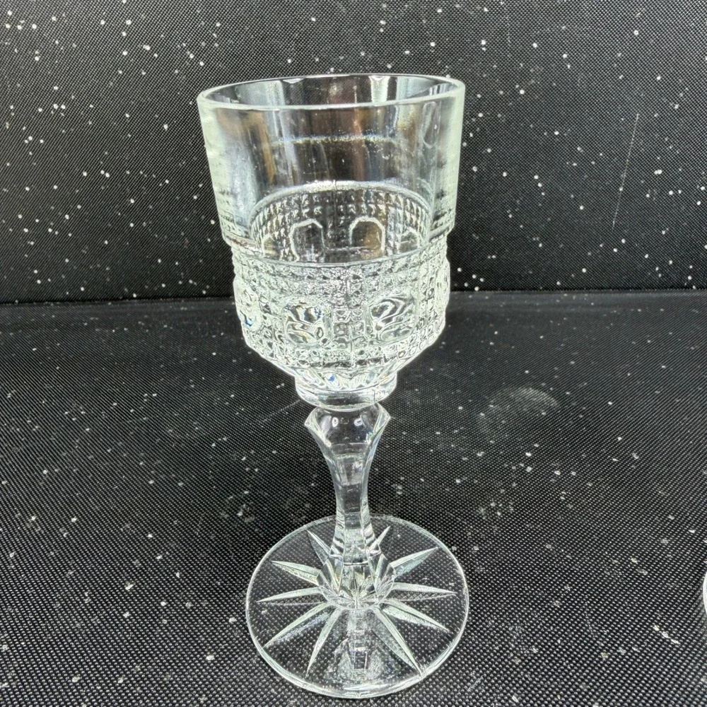 Antique Clear Pressed Glass Cordial Cups Thumbprint Starburst Base Set of 2 VTG